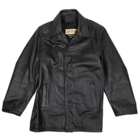 VINTAGE 90's Wilsons‎ Minimal Button Down Leather Jacket Mens Large Black Matrix - Picture 1 of 7
